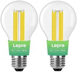 Lepro 100094-WW-EU-2 E27-es szálas LED-izzó, 7, 2 W (100 W), 1521 lm, 2700 K, A osztály, 2 db-os csomag (100094-WW-EU-2)