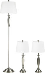 HomCom 3 Darabos szett 1 állólámpa, 2 asztali lámpa, vászonhatású 38 x 38 x 158 cm, ezüst-fehér (B31-334V90)