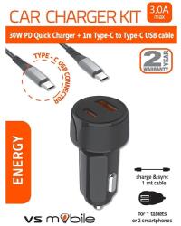  Încărcător auto VS Mobile - Cc30awcc, 30W, 1xUsb-A/1xUsb-C, negru (CC30AWCC)