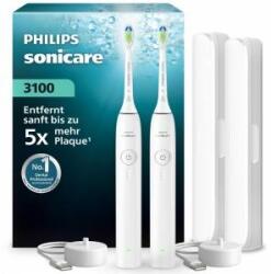 Philips Sonicare Series 3100 Electric Toothbrush - Sonic toothbrush with pressure sensor, 3 intensity settings, EasyStart, SmartTimer, 14 days of battery life, travel case, white, 2-pack, HX4072/41, [New]