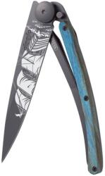 DEEJO 1GB159 TATTOO BLACK BLUE BEECH / Ultrakönnyű zsebkés kékre pácolt bükkfa nyéllel (1GB159)