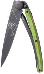 DEEJO 1GB160 TATTOO BLACK GREEN BEECH / Ultrakönnyű zsebkés zöldre pácolt bükkfa nyéllel (1GB160)