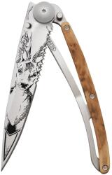 DEEJO 1CB546 TATTOO SERRATION / Zsebkés egykezes nyitással, recés pengével és egzotikus borókagyökér nyéllel (1CB546)
