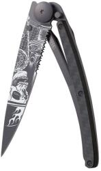 DEEJO 1GC511 TATTOO BLACK SERRATION / Ultrakönnyű zsebkés karbon markolattal és részben recés pengével (1GC511)