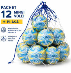 Molten Pachet 12 mingi volei Molten V5B1502-C + plasa sac Molten BN10, indoor outdoor (12xV5B1502-C+BN10)