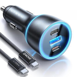 Lisen Incarcator Auto Cu Cablu USB-C Lisen, 170W, 5A, 1 x USB-A - 2 x USB-C, Negru YL0224010001 - gsmboutique