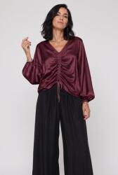 SHOPIKA Bluza dama eleganta din satin de matase si vascoza cu fronseu reglabil - bordo Talie unica