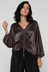 SHOPIKA Bluza dama eleganta din satin de matase si vascoza cu fronseu reglabil - maro Talie unica