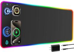 quandes Mouse Pad, Desktop PC Laptop Computer Plate Oversized Office Desk Pad, 3-In-1 RGB Magnetic Wireless Charging, pentru Airpod, Apple Watch, 80x30 cm, include 25w pd charger Mouse pad