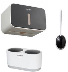 Ecoco Set suport hartie igienica cu raft de depozitare dispenser, Perie silicon pentru toaleta, Suport Pentru Uscator De Par Montat Pe Perete
