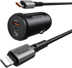 Mcdodo Obsidian sorozat CC-7495 autós töltő C típusú-Lightning kábellel, 45 W teljesítményű gyorstöltés, fekete