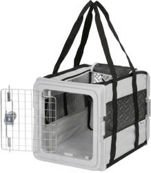 PawHut Geantă de Transport Moale Pliabilă pentru Câini de Talie Mică și Pisici, cu Bază Rigidă și Ferestre din Plasă, 49, 5x34x35, 5 cm, Gri | Aosom Romania (D00-256V00GY)