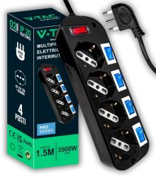 V-TAC Priza multipla V-TAC cu 4 iesiri, 1016 A, 1.5 m, neagra (57350228)