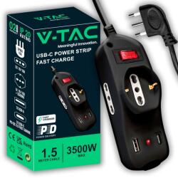 V-TAC Priza Multipla V-TAC cu USB-C Power Delivery 20W, 2 Prizze 1016A, Negru (32978330)