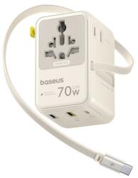 Baseus Încărcător de călătorie BASEUS ENERCORE CG11 cu 2 porturi USB + Type-C, 70 W, AU + cablu Type-C integrat, BEJ (E0307E01)