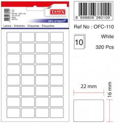 Tanex Etichete autoadezive, 16 x 22 mm, 320 buc/set, TANEX, alb (TX-OFC-110-WH)