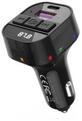 XO BCC17 bluetooth FM transmitter autós töltő USB+Type-C aljzat (v5.3, 30W, gyorstöltő, LED kijelző) FEKETE (XO-BCC17) (XO-BCC17)