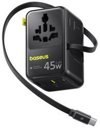 Baseus Încărcător de călătorie BASEUS PICOGO AG11 cu 2 porturi USB + Type-C, 45 W, mufă AU + cablu Type-C integrat, NEGRU (E0307F00)
