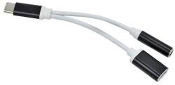 Gigapack Adaptor audio și distribuitor de cabluri de încărcare, mufă Type-C + jack de 3, 5 mm - Type-C, NEGRU/ALB (GP-47828)