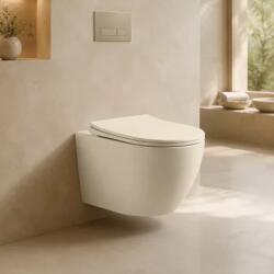 Fluminia Set vas WC suspendat, Fluminia, rimless, cu capac quick release si soft close, cappuccino (M203TMK)