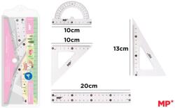 Main Paper Set geometrie Main Paper, 4 piese, transparent, raportor, 2 echere, rigla 20 cm, blister roz (MR176237)