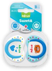 ADORA Suzeta din silicon, cu cutie de sterilizare, 0-6 luni, design baiat, 2 bucati, Adora