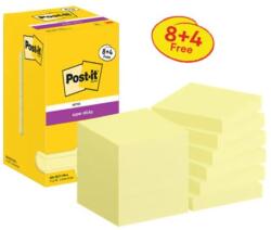 Post-it Notițe autoadezive Post-it puternice, 76 mm x 76 mm, 90 de coli per notiță, galben canar, 12 notițe per pachet