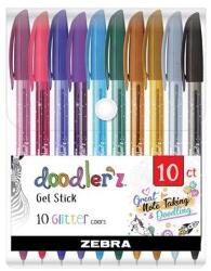 Zebra Géltoll készlet, 0, 33 mm, kupakkal, ZEBRA "Doodler`z Glitter", 10 különböző szín, 10 db