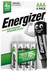 Energizer 700mAh HR03/4BP NiMH mikro akkumulátor AAA újratölthető elem (Energizer-POWERPLUS-HR03-4-700)