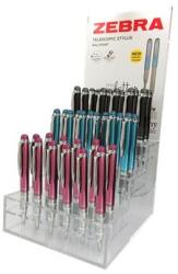 Zebra Golyóstoll, kijelzős, 0, 24 mm, teleszkópos, rozsdamentes acél, ZEBRA "Teleszkópos fém stylus", kék, 36 db-os