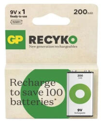 GP Batteries ReCyko 200mAh HR22 B2552 NiMh akkumulátor 9V újratölthető elem (GP-ReCyko-HR22-200)
