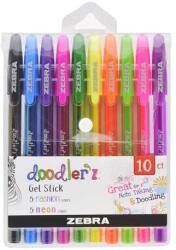 Zebra Géltoll készlet, 0, 33 mm, kupakkal, ZEBRA "Doodler`z Neon & Fashion", 10 szín mix, 10 db