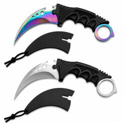 Depox Set doua cutite karambit vanatoare DEPOX®, lamă fixă, oțel inoxidabil 420, multicolor/gri, 19 cm (2932)