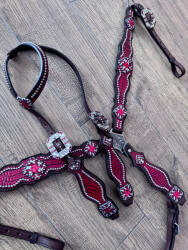  Cayuse Red set / crocodile 001 western kantár és szügyelő szett