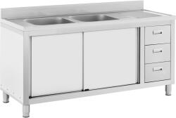 Royal Catering Chiuvetă de bucătărie comercială - 2 bazine - Royal Catering - Oțel inoxidabil - 160 x 60 cm RC-IKS04 (RC-IKS04)