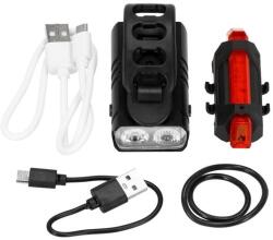 SolPlant. ro Set stop si far pentru bicicleta, Springos, LED, 6/4 moduri iluminare, aluminiu si plastic, incarcare USB, 6.5x3.5x2.5 cm