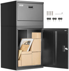 VEVOR Csomagátvevő postaláda zárral 500x398x980 mm lopásgátló kialakítással, fekete csomagpostaláda