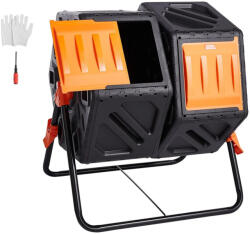 Vevor Kétkamrás forgódobos komposztáló 140 literes, 360°-ban forgatható, 78, 5x60, 5x79, 5 cm
