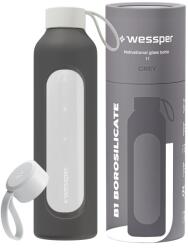 Wessper Sticla de apa Wessper ActiveMax 1L din sticla borosilicata, gri, cu capac din bambus (6297717)
