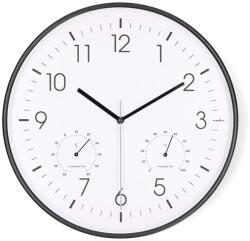 Nedis CLWA4226BK falióra, 30 cm átmérő, műanyag, csendes szerkezet, hőmérő, páratartamom mérő (CLWA4226BK)