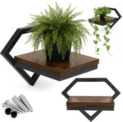 ModernHOME Virágtartó polc, ModernHome ME-ATS01, 25, 5 × 19 cm, magasság: 19 cm, fali, 1 szintes, porszórt acél, fahatású polclap, teherbírás: 10 kg, szerelőkészlettel (TF4831)