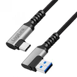LogiLink Cablu USB-A 3.0 la USB type C T-T unghi/unghi 90 grade 60W 1.5m brodat Negru, Logilink CU0472 (CU0472)