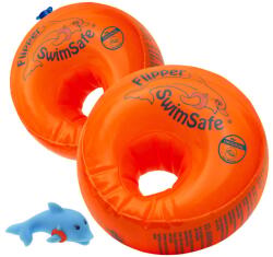 Flipper SwimSafe Úszókar Csecsemőknek és Kisgyerekeknek, Törhetetlen PE Habmagos Úszósegédeszköz, Delfin Játékkal, Narancssárga