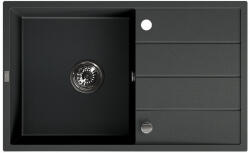 Laveo SPW_711T - LAVEO WOLIN egymedence+csepptálcás mosogató 780X480 dugókiemelős helytakarékos szifon, fekete (SPW_711T)