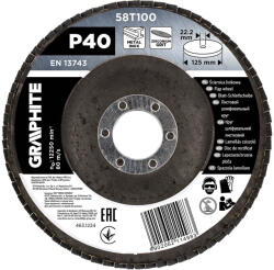 GRAPHITE Csiszolókorong lamellás 125x22, 2mm, P40 inox, fém, fa (58T100) - storeplace