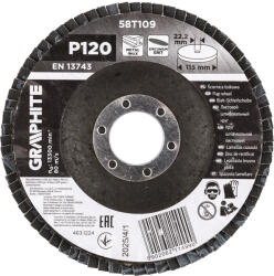 GRAPHITE Csiszolókorong lamellás 115x22, 2mm, P120 inox, fém, fa (58T109) - storeplace