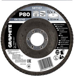 GRAPHITE Csiszolókorong lamellás 115x22, 2mm, P80 inox, fém, fa (58T107) - storeplace