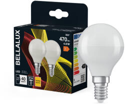 Bellalux 2x LED izzó E14 gömb P45 4.9W = 40W 470lm 2700K meleg fehér 150° BELLALUX (BELLED4482)