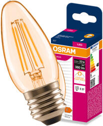 OSRAM LED izzó E27 gyertya B35 4.2W = 33W 380lm 2400K meleg fehér 300° Filament VALUE Osram (4099854569647)