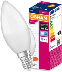 OSRAM LED izzó E14 B37 gyertya 2.8W = 25W 250lm 4000K semleges fehér 180° VALUE CLASSIC Osram (4099854547898)